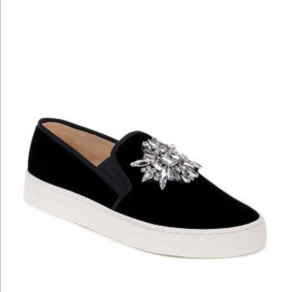 Badgley Mischka Barre embellished velvet slip-on sneakers 7.5